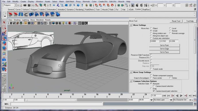 Моделирование автомобиля Bugatti Veyron в Maya