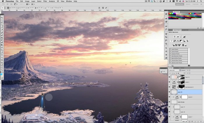 [PSDTUTS] Снежный мэт пейтинг по рисованию горного пейзажа в Photoshop