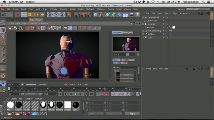 Текстурирование и визуализация в Cinema 4D костюма Железного человека