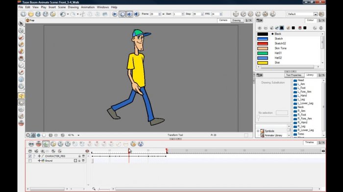 Анимация ходьбы и бега персонажа в Toon Boom Animate