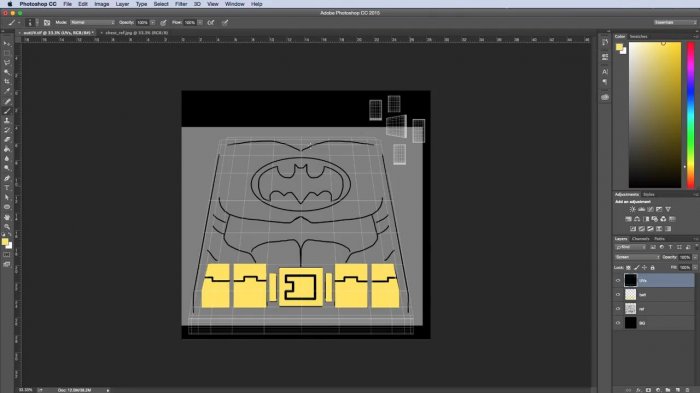 Рисуем текстуру груди лего фигуры бэтмена в Maya и Photoshop