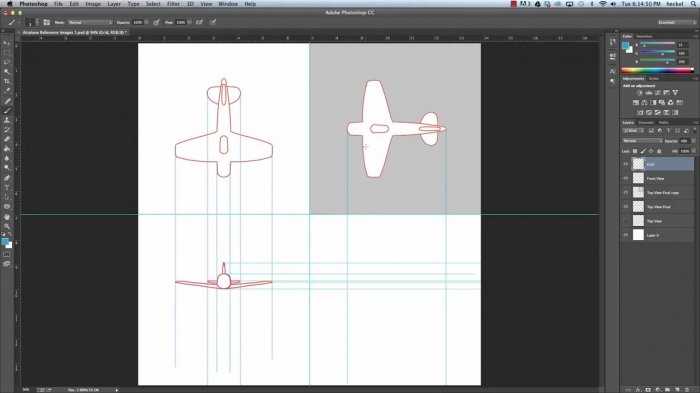 Подготовка чертежа самолета в Photoshop для моделирования в Maya