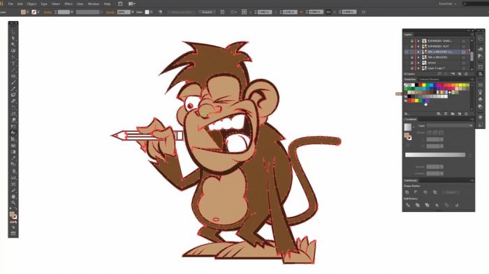 Раскрашивание обезьяны в Illustrator