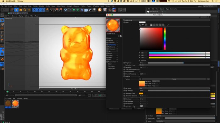 Моделирование мишки и создание гелевой текстуры в Cinema 4D