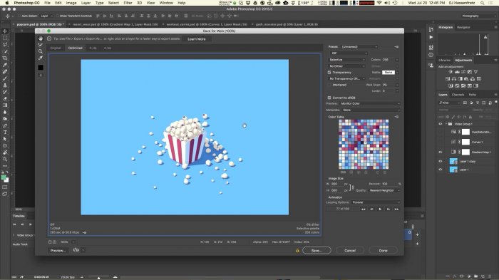 Оптимизация настроек GIF-анимации в Photoshop