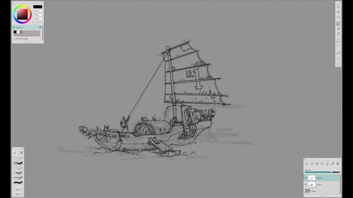 Рисование футуристических парусных лодок