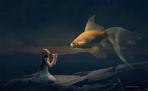 Фотоманипуляция - Золотая рыбка в Photoshop