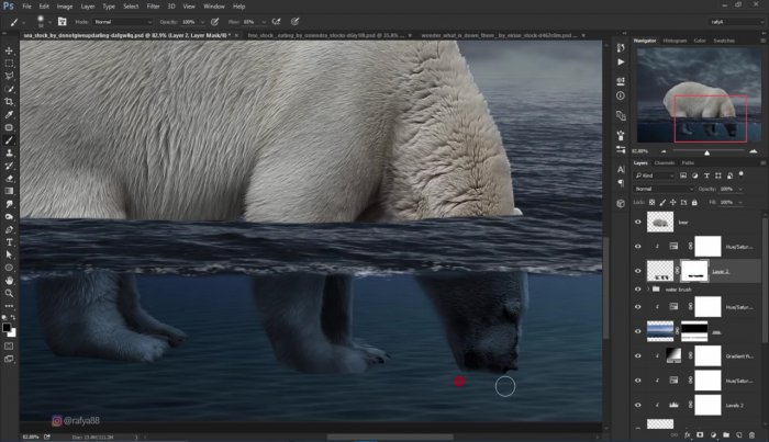 Фотоманипуляция в Фотошопе - огромный медведь в море