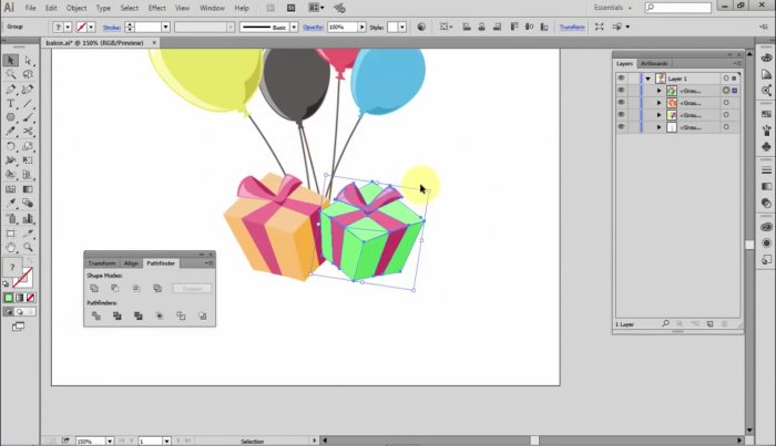 Подарки с воздушными шарами в Illustrator