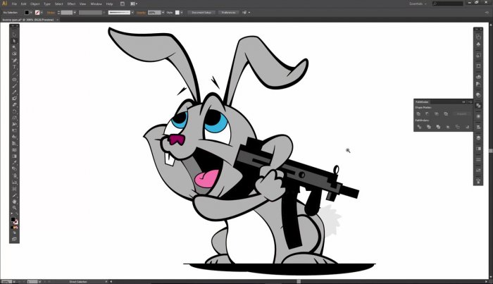 Раскрашивание безумного кролика с автоматом в Illustrator