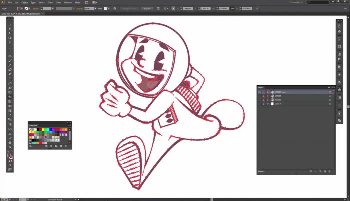Раскрашивание мультяшного астронавта в Illustrator