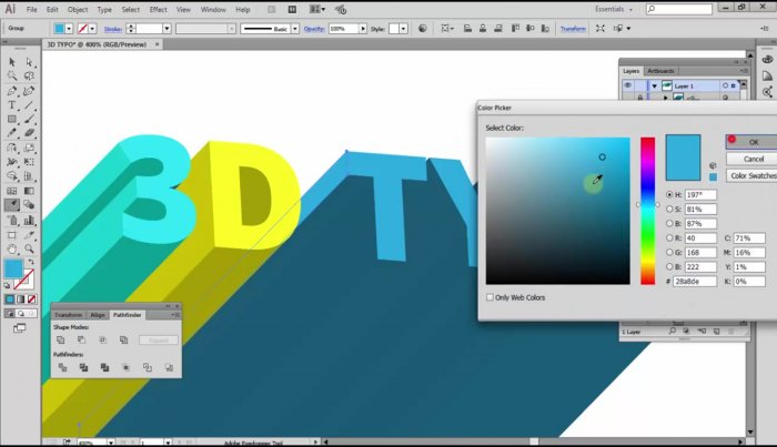 Разноцветная 3D типографика в Illustrator