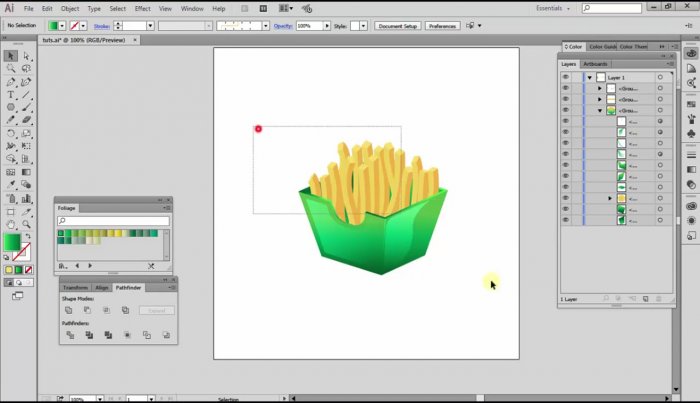 Коробка с картошкой фри в Illustrator