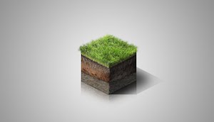 Изометрический куб из земли и травы в Photoshop