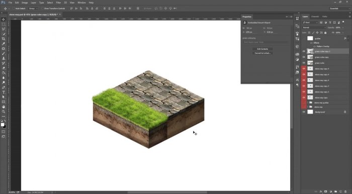 Изометрический куб с каменной дорогой в Photoshop