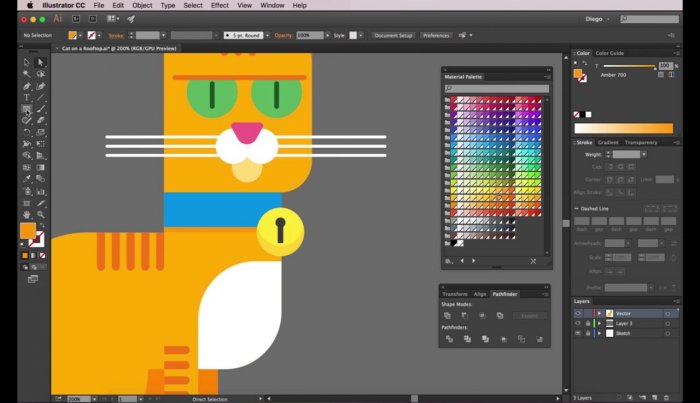 Иллюстрация кошки в Illustrator