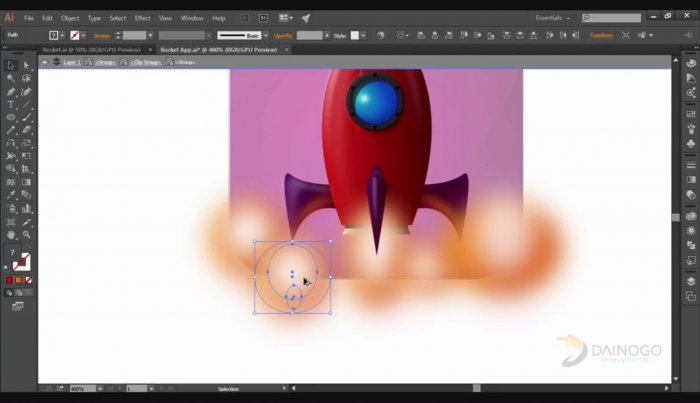 Иконка с ракетой в Illustrator