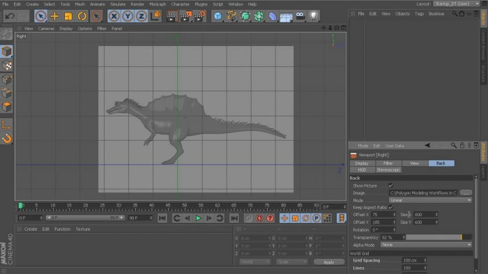 Полигональное моделирование динозавра в Cinema 4D
