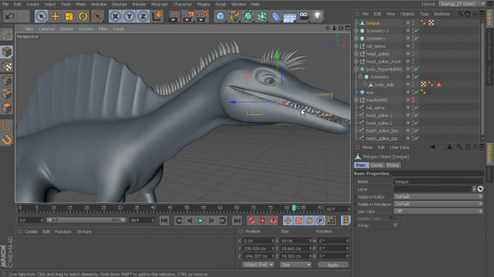 Полигональное моделирование динозавра в Cinema 4D