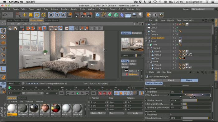 Моделирование и реалистичная визуализация спальни в Cinema 4D