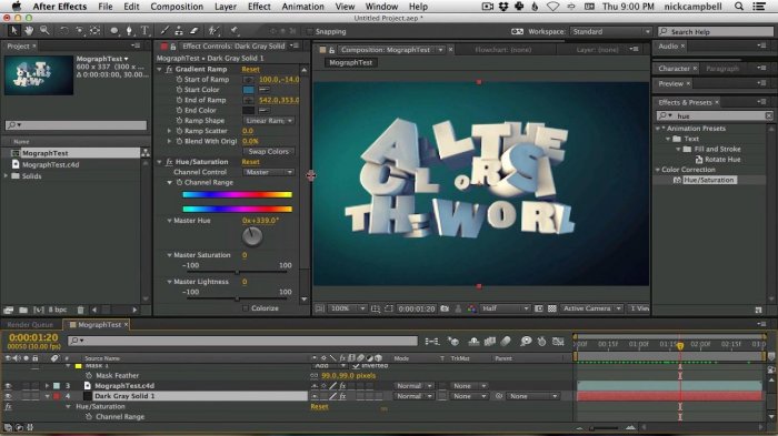 Анимированный 3D текст в After Effects (Cineware и Mograph)