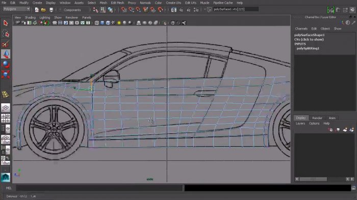 Моделирование автомобиля Audi R8 в Maya