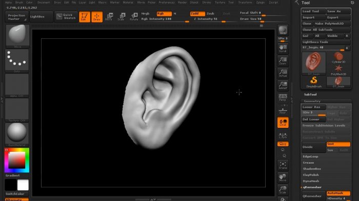 Скульптурирование человеческих ушей в ZBrush
