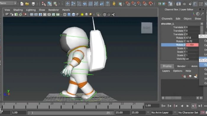 Анимация ходьбы космонавта в Maya