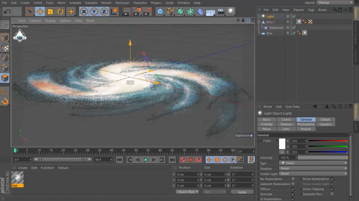 Простая спиральная галактика в Cinema 4D