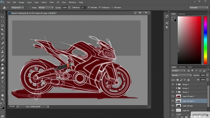 От наброска до иллюстрации мотоцикла в Photoshop