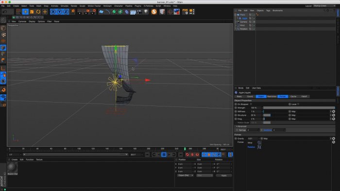 Как использовать деформатор Jiggle для симуляции ткани в Cinema 4D?