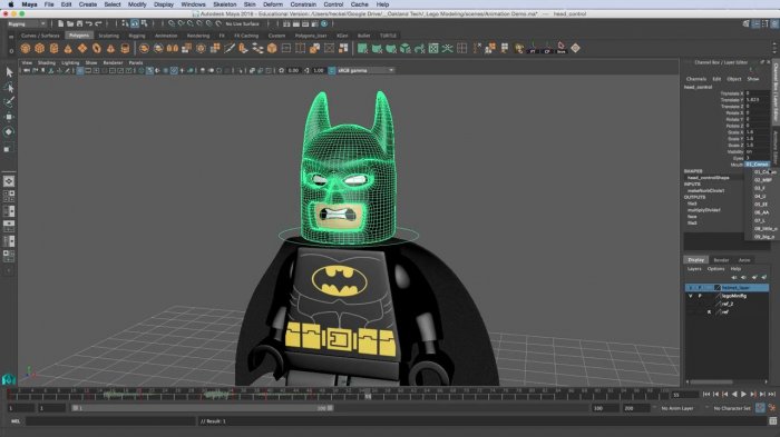Синхронизация речи с анимацией лица лего бэтмена в Maya