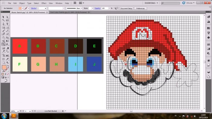 Рождественский пиксельный Марио в Illustrator