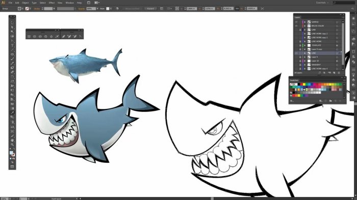 Раскрашивание акулы в Illustrator