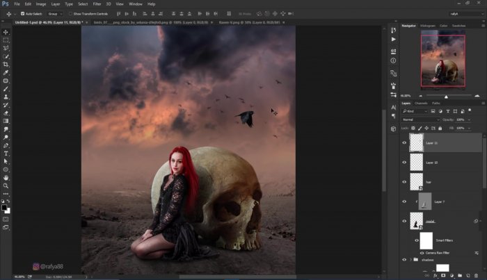 Фотоманипуляция - девушка у черепа в Photoshop CC