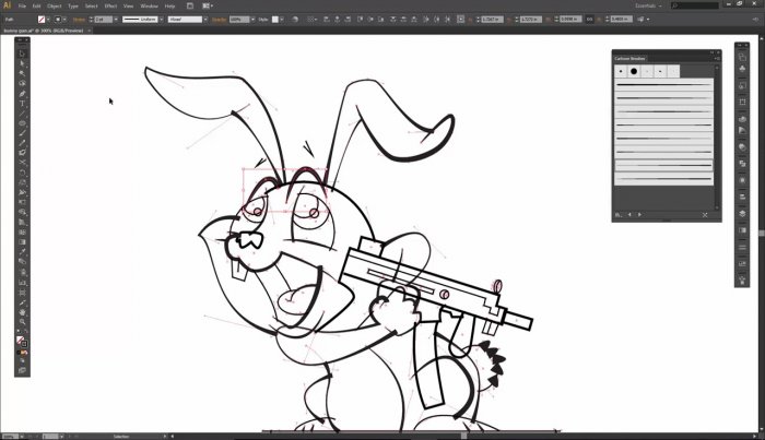 Отрисовка мультяшного кролика с ватоматом в Illustrator