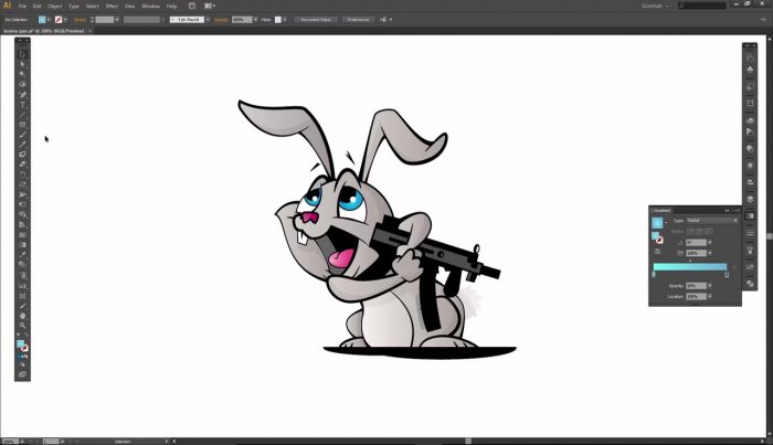 Раскрашивание безумного кролика с автоматом в Illustrator