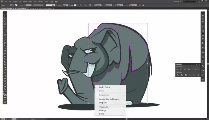 Раскрашивание мультяшного слона в Illustrator