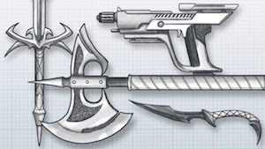 Разрабатываем дизайн оружия меч, топор, нож и автомат