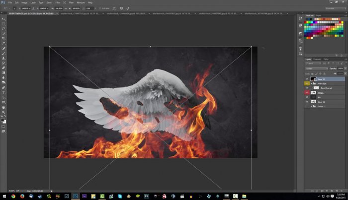 Пылающие огнем крылья в Фотошопе
