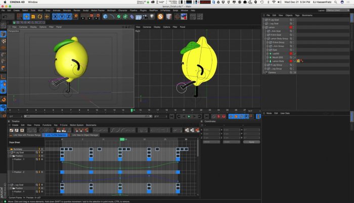 Риггинг и анимация лимонного персонажа в Cinema 4D