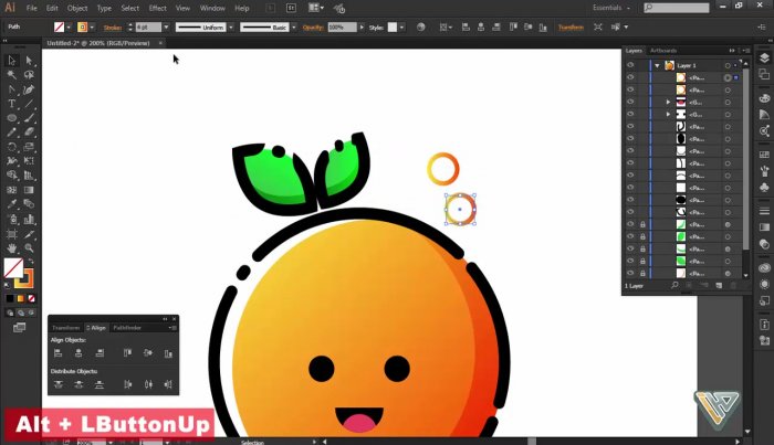 Веселый оранжевый фрукт в Illustrator