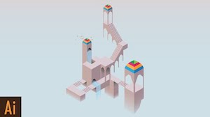 Изометрический арт в стиле Monument Valley в Illustrator