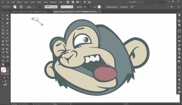 Раскрашивание говорящей обезьяны в Illustrator