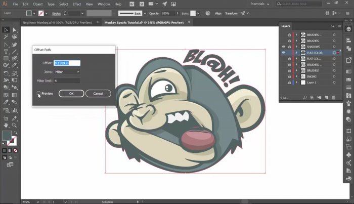 Раскрашивание говорящей обезьяны в Illustrator