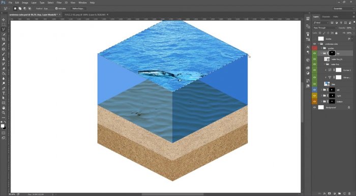 Изометрический куб кусочка моря в Photoshop