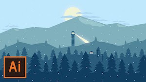 Снежный горный пейзаж в Illustrator
