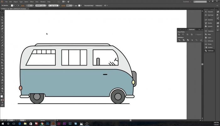 Фургон с серфбордом в Illustrator