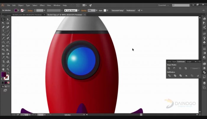 Иконка с ракетой в Illustrator