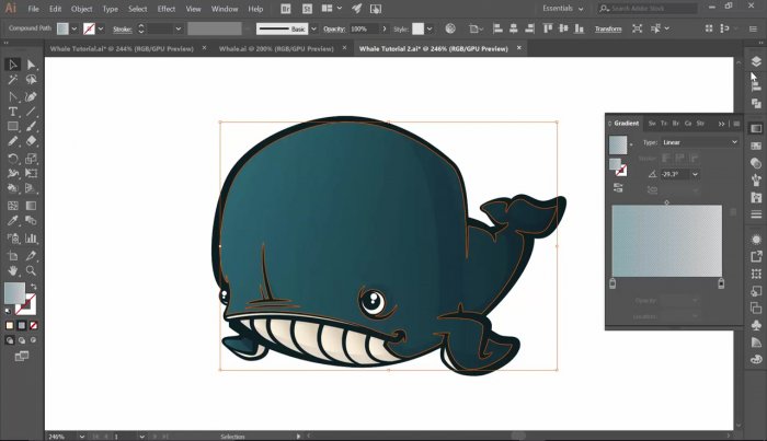 Раскрашивание мультяшного кита в Illustrator